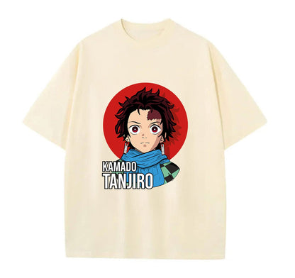 Cream / XS Tanjiro (Demon Slayer) Anime Oversize T-Shirt