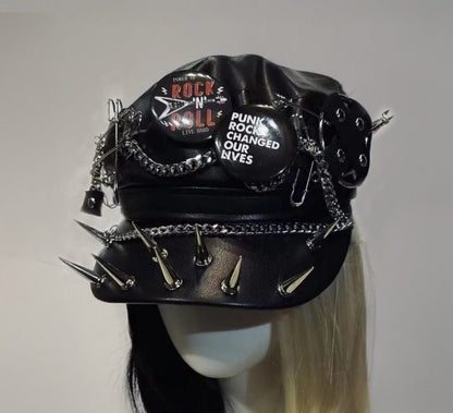 Crimson Crow Beret Gothic Punk Vegan Leather Heavy Metal Beret Hat