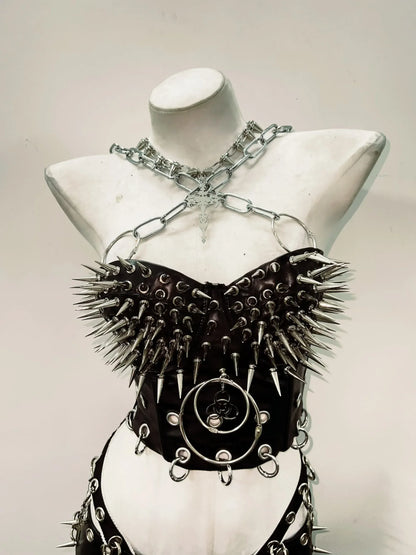 Cross Chain Straps / S Gothic/ Punk Spiked Corset Black