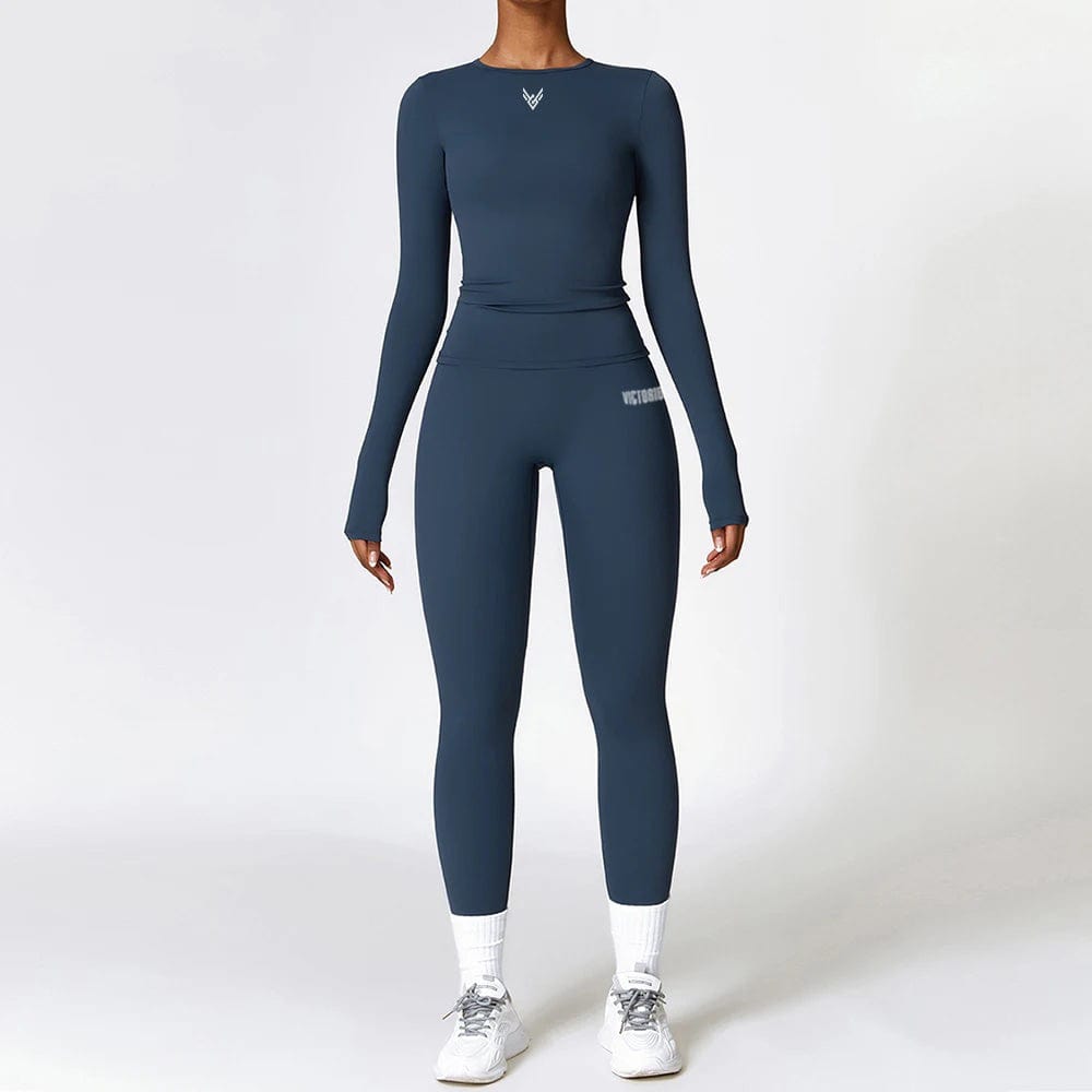 dark blue / S 2-Piece Full Sport Suit by Victorious – Matching Leggings & Top Set for Gym, Yoga & Active Lifestyle