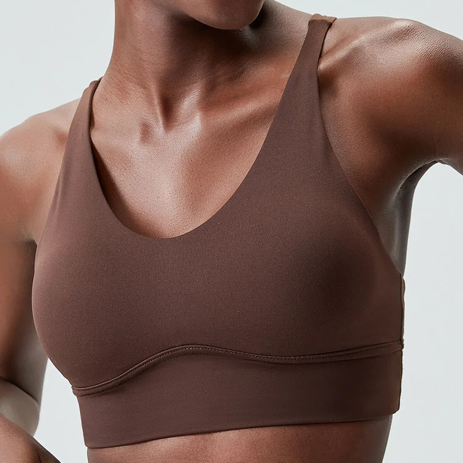 Dark brown / S Women's Buttery Soft V-Neckline Sports Bra / Gym Bra High Impact (Victorious TechWeave)