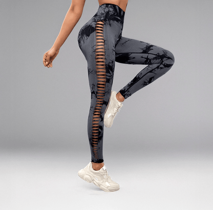 Dark grey / L Seamless Tie Dye Hollow Out Yoga Leggings