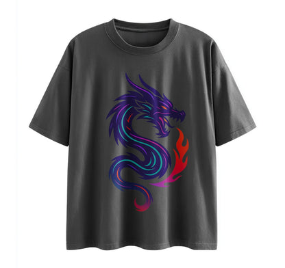 Dark Grey / XS Dragon Symbol Anime Oversize T-Shirt