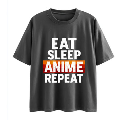 Dark Grey / XS Eat Sleep Anime Repeat 1 Oversize T-Shirt