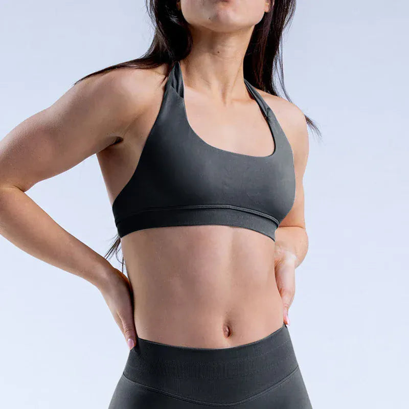 Dark Grey / XS Impact Sports Bra / Women Seamless Neck Strap Yoga Bra /With Padding