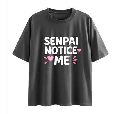 Dark Grey / XS Senpai Notice Me Anime Oversize T-Shirt