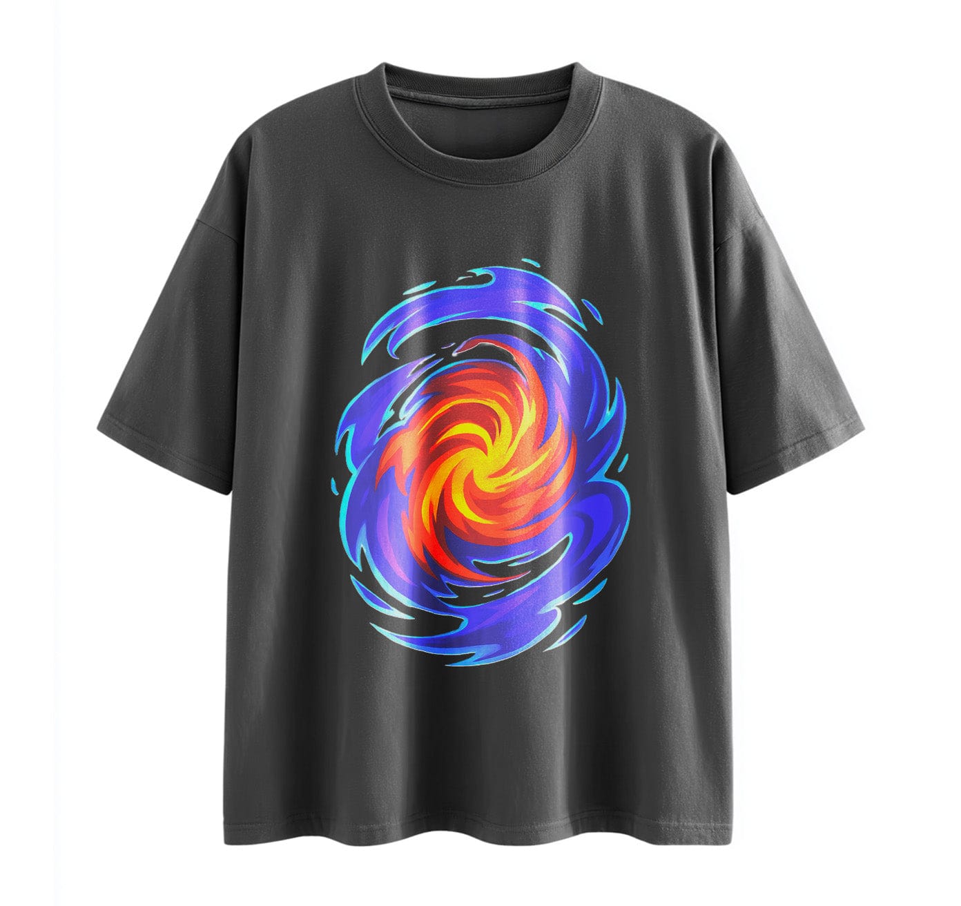 Dark Grey / XS Swirling Energy Flames Anime Oversize T-Shirt