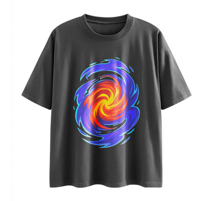 Dark Grey / XS Swirling Energy Flames Anime Oversize T-Shirt