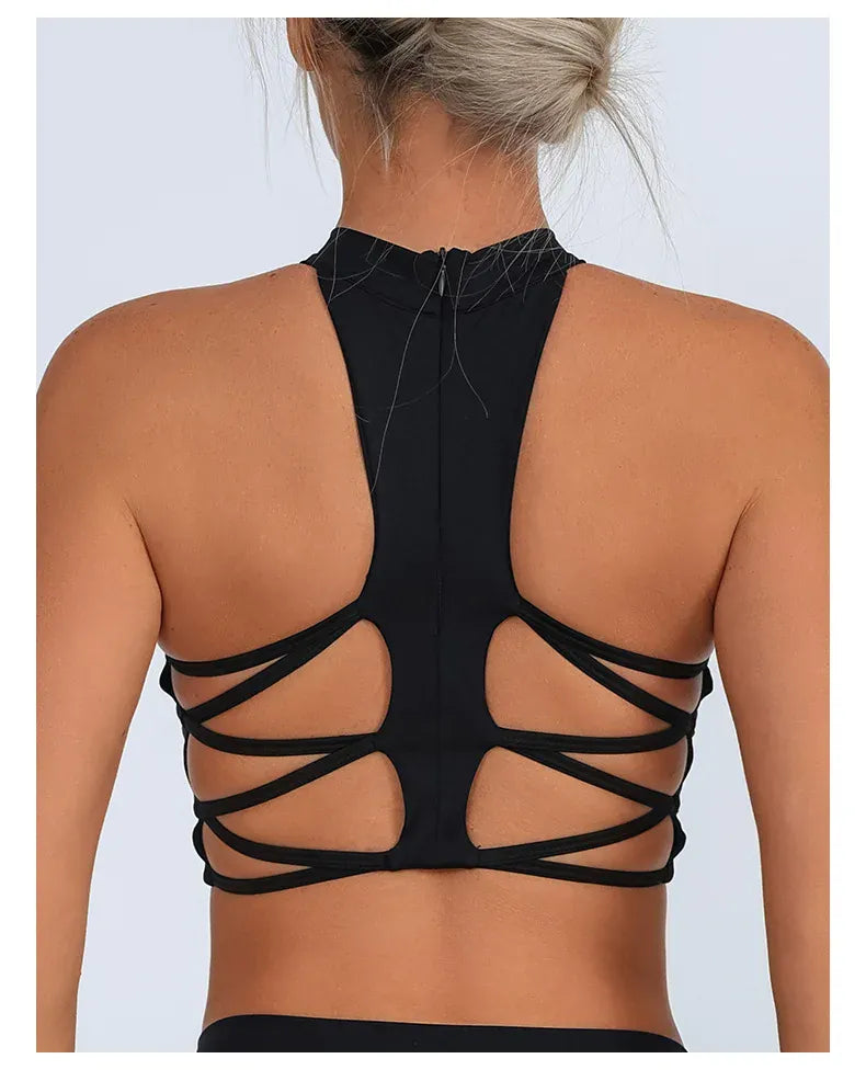 Dark Night Black / S Sheer Mesh Yoga Bra / Beauty Back Inner Wearing Hollow-out Workout Bra (Victorious Astro Nexus)