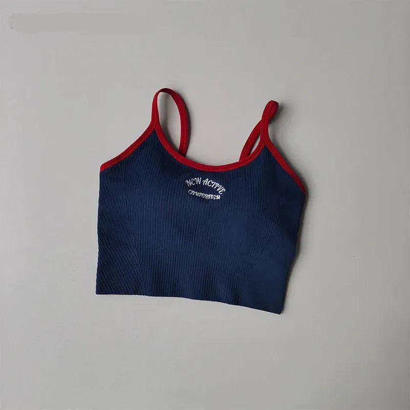 DarkBlue / S Color Blocking Sports Bra for Women / Fixed Cup Fitness Bra / Gym Bra