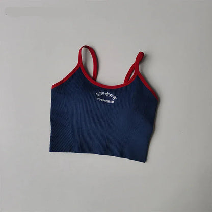 DarkBlue / S Color Blocking Sports Bra for Women / Fixed Cup Fitness Bra / Gym Bra