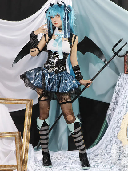 Demon Miku Cosplay Costume Anime Devil Hatsune Cos Uniform Dress Wig Accessories Miku Villains Rascal Fanart Rasukaru Outfits