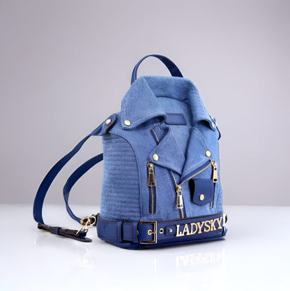 Denim blue / 28cmx16cmx33cm Punk Rock Jacket Backpack / Vegan Leather