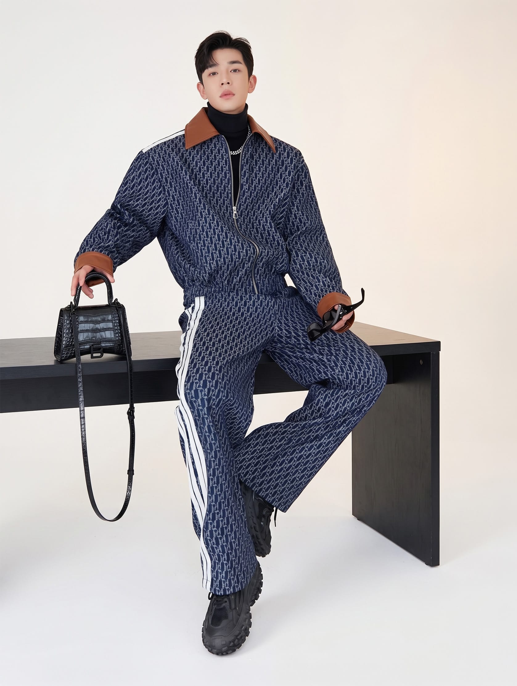 Denim blue / M Metro Leather-Trimmed Monogram Active Set