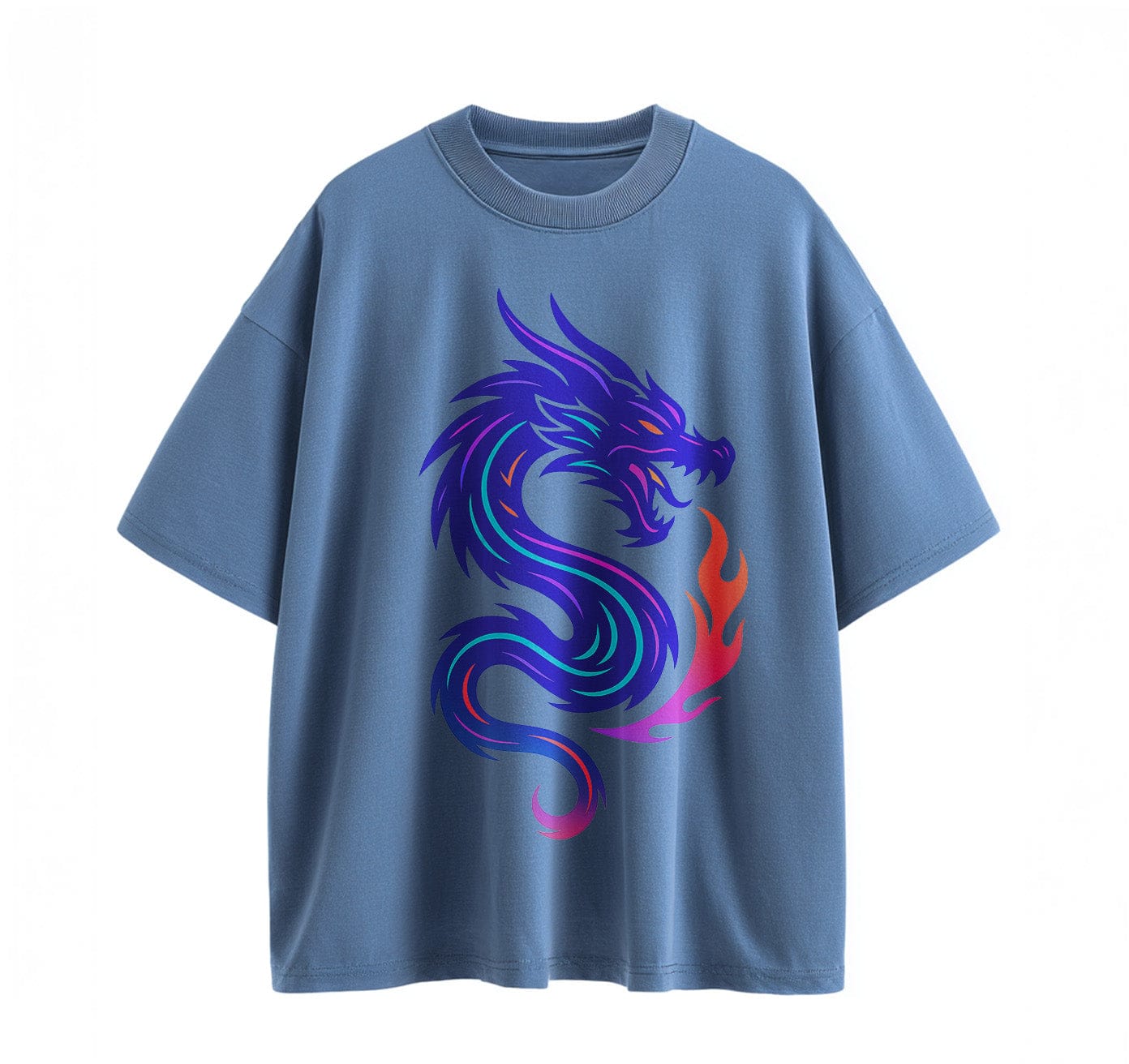 Denim blue / XS Dragon Symbol Anime Oversize T-Shirt