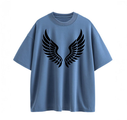 Denim blue / XS Leaf‑Swirl Symbol Anime Oversize T-Shirt
