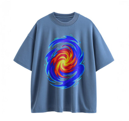 Denim blue / XS Swirling Energy Flames Anime Oversize T-Shirt