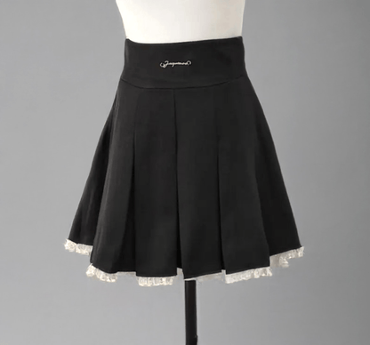 Double Layer Coat 2 Piece Set/ Pleated Skirt Kawaii Outfit