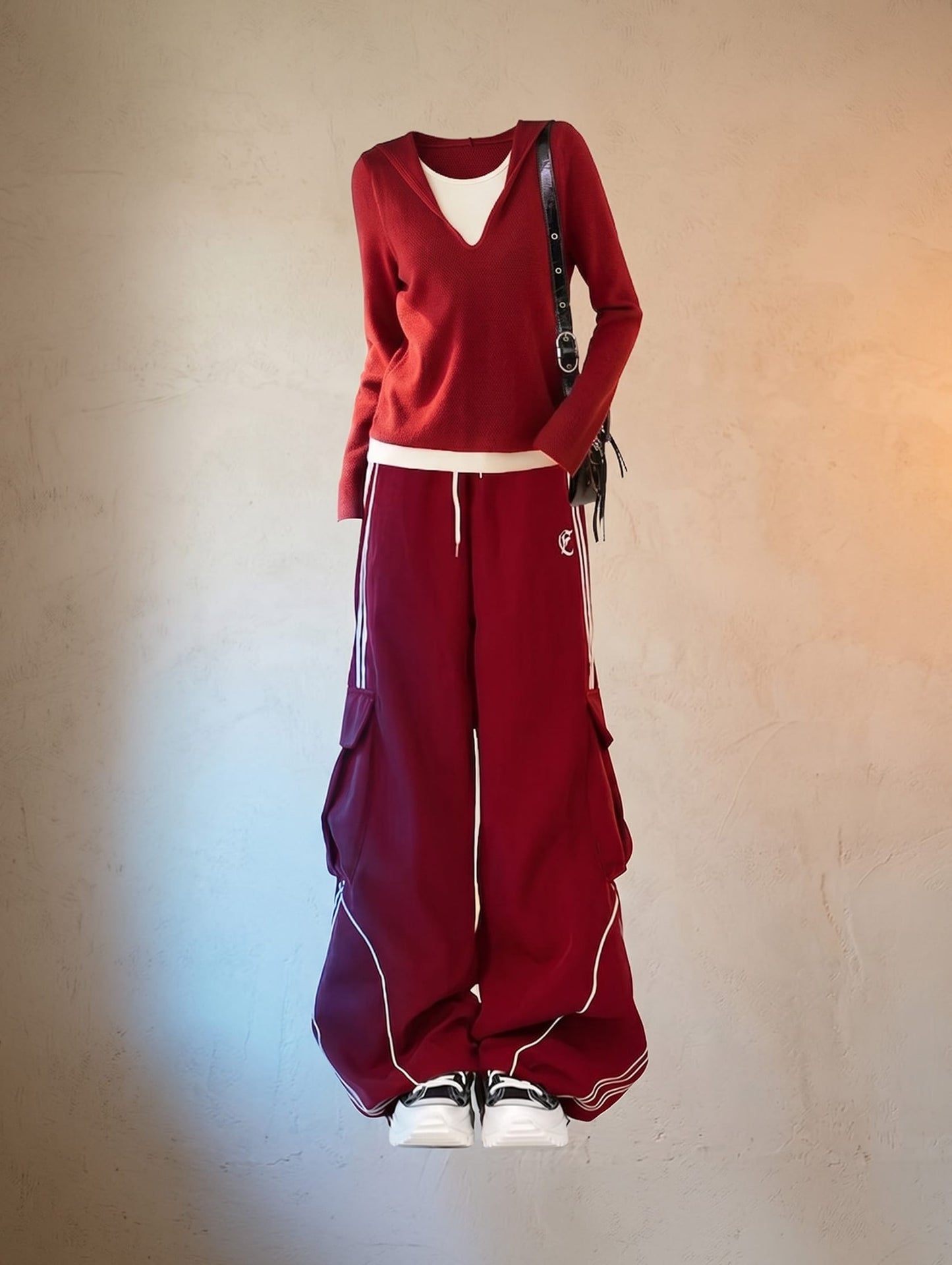 Encore Ribbed V-Neck Combo W/ Wide-Leg Set