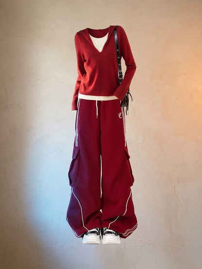 Encore Ribbed V-Neck Combo W/ Wide-Leg Set