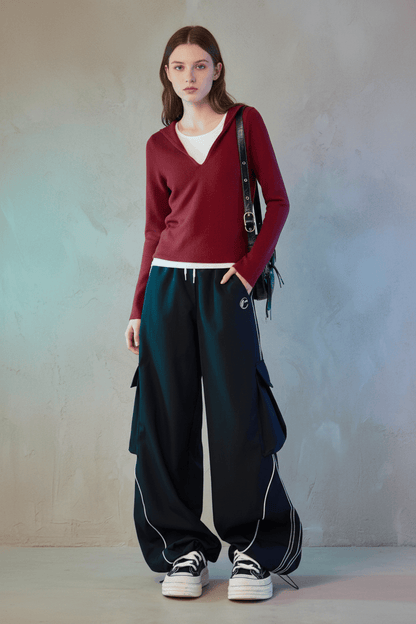 Encore Ribbed V-Neck Combo W/ Wide-Leg Set