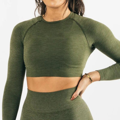 Evergreen / S Long Sleeve Gym Crop Top / Women's Moisture-Wicking Gym Top/  Victorious Guardian