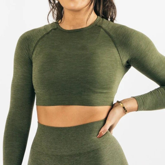 Evergreen / S Long Sleeve Gym Crop Top / Women's Moisture-Wicking Gym Top/  Victorious Guardian