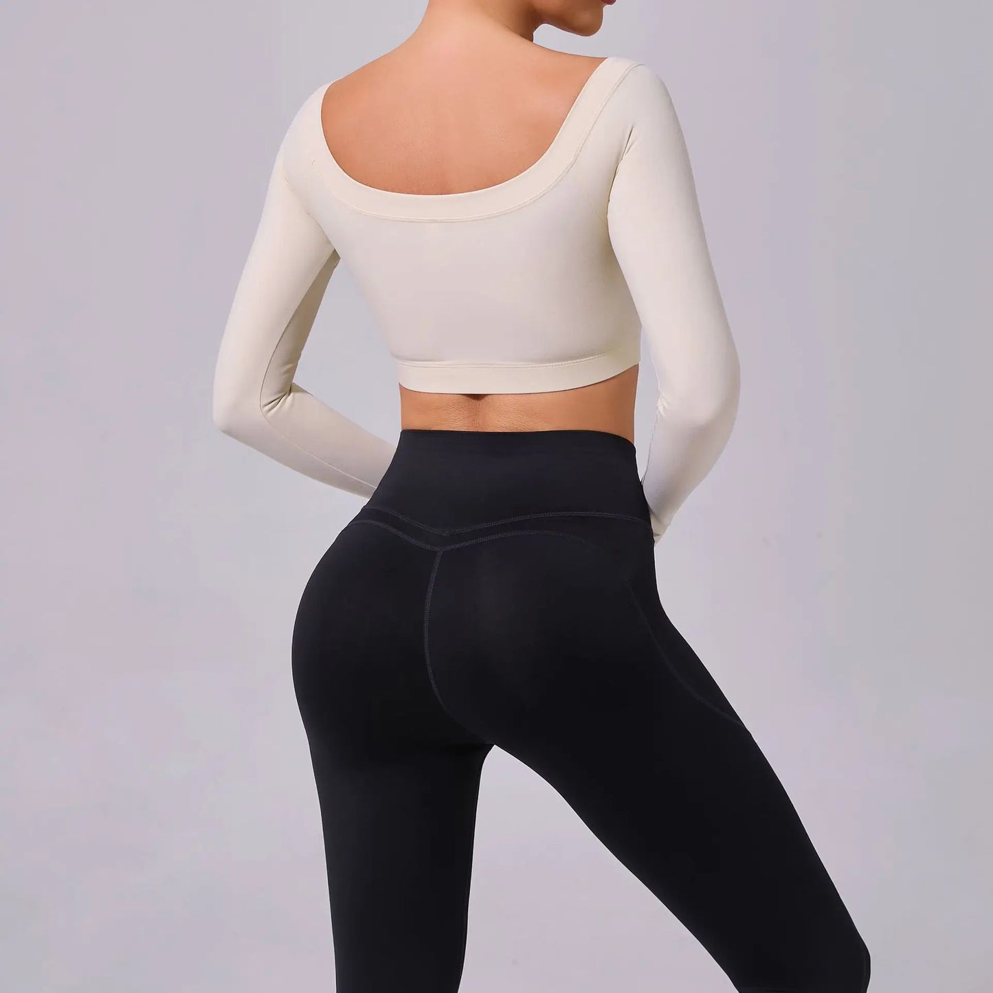 Fashion Long Sleeve Slash Neck Sports Top Women Crop Top for Fitness Yoga Wear Fashion Sports Short T-shirt Gym Workout Shirt