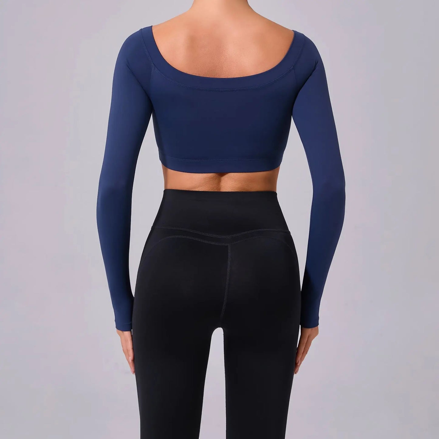 Fashion Long Sleeve Slash Neck Sports Top Women Crop Top for Fitness Yoga Wear Fashion Sports Short T-shirt Gym Workout Shirt