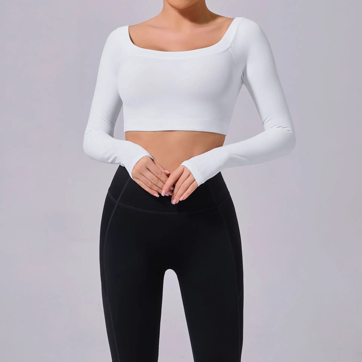 Fashion Long Sleeve Slash Neck Sports Top Women Crop Top for Fitness Yoga Wear Fashion Sports Short T-shirt Gym Workout Shirt