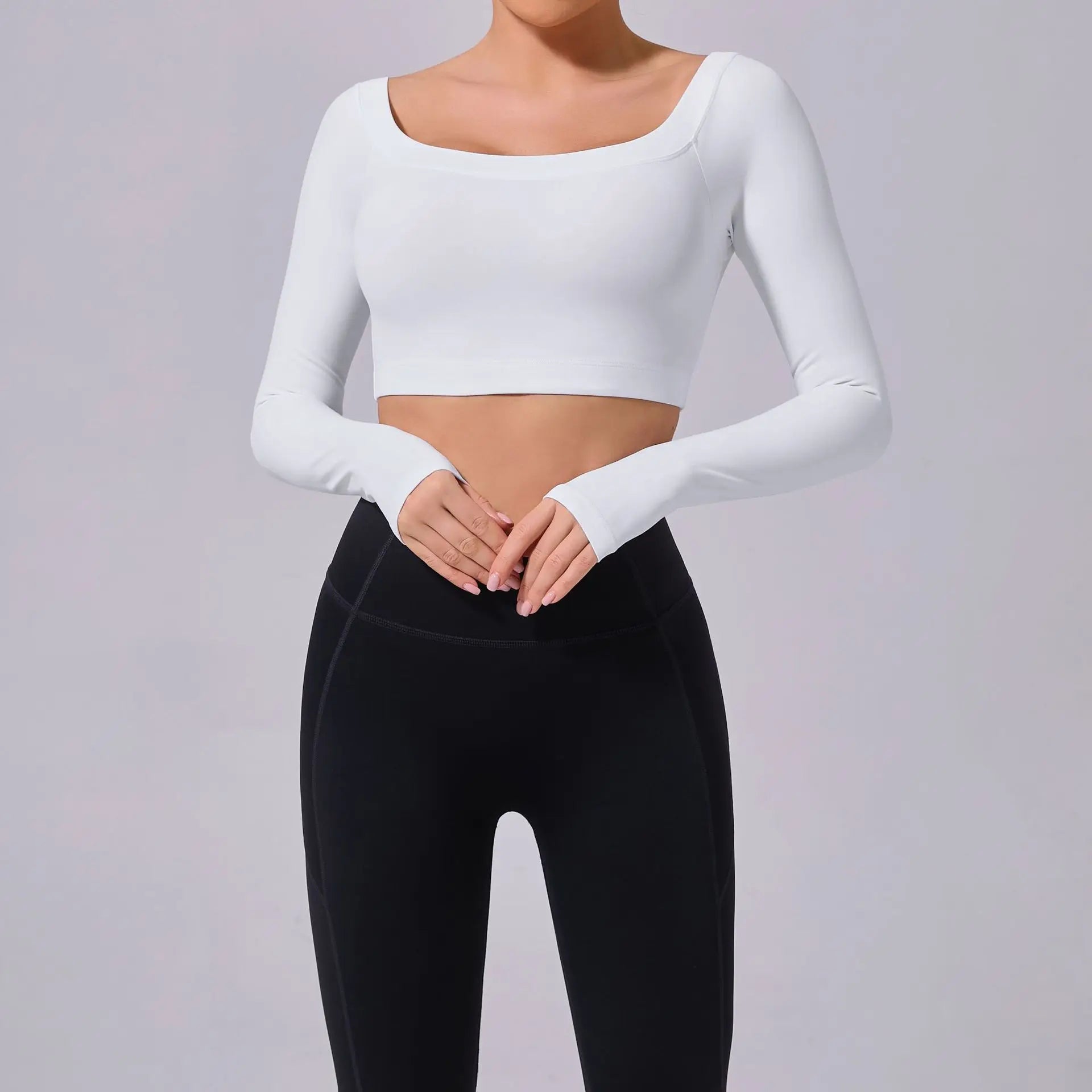 Fashion Long Sleeve Slash Neck Sports Top Women Crop Top for Fitness Yoga Wear Fashion Sports Short T-shirt Gym Workout Shirt