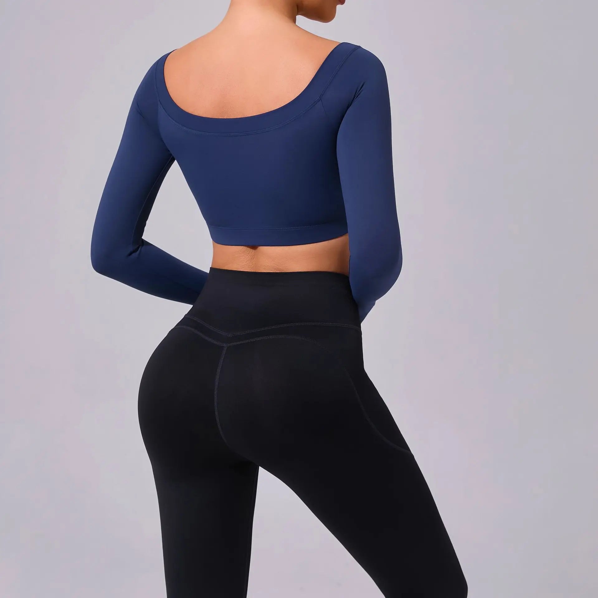 Fashion Long Sleeve Slash Neck Sports Top Women Crop Top for Fitness Yoga Wear Fashion Sports Short T-shirt Gym Workout Shirt