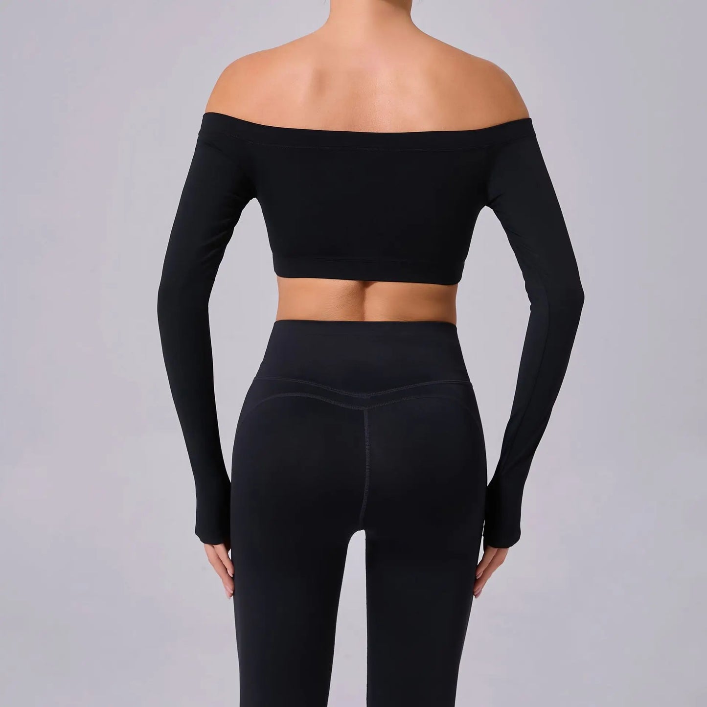 Fashion Long Sleeve Slash Neck Sports Top Women Crop Top for Fitness Yoga Wear Fashion Sports Short T-shirt Gym Workout Shirt
