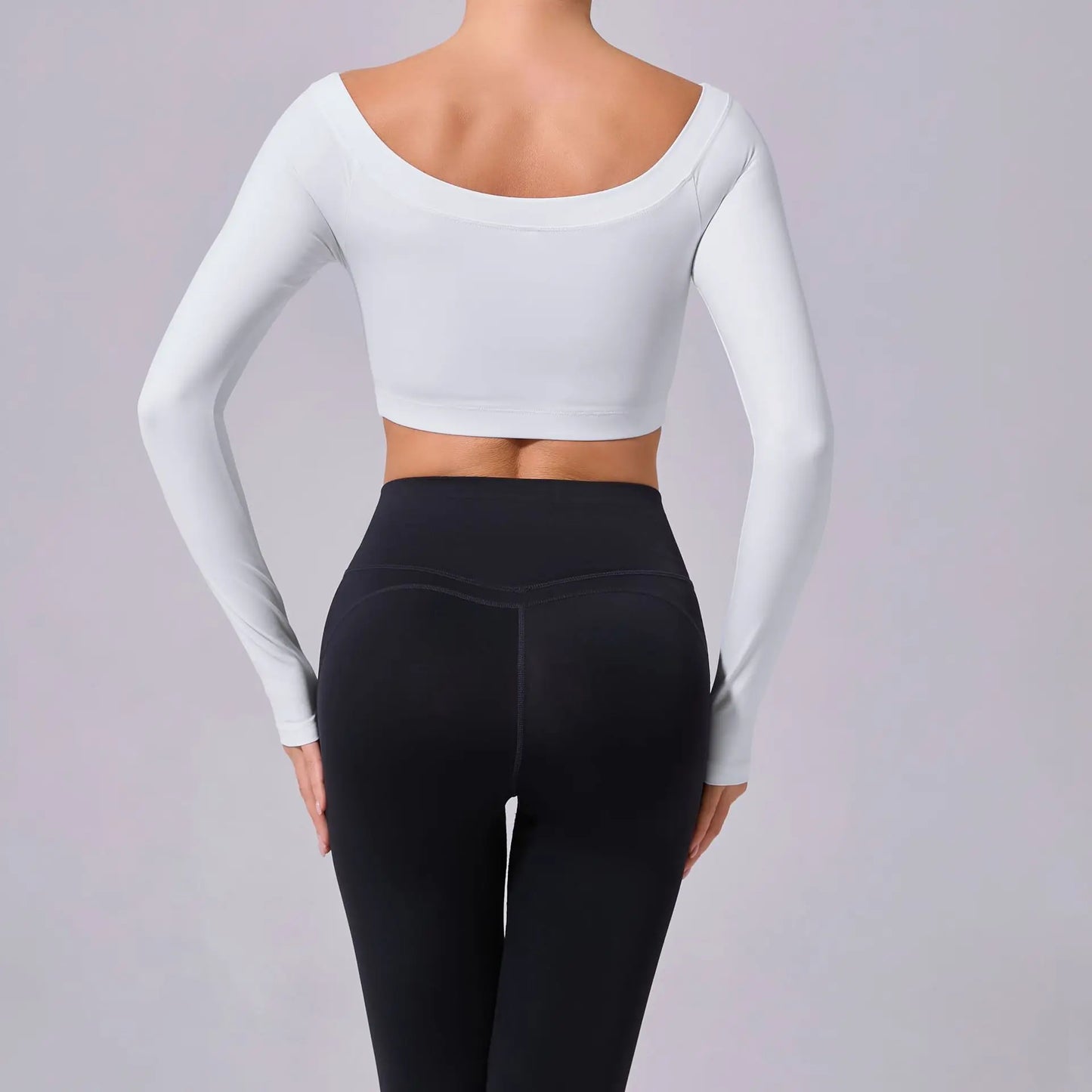 Fashion Long Sleeve Slash Neck Sports Top Women Crop Top for Fitness Yoga Wear Fashion Sports Short T-shirt Gym Workout Shirt