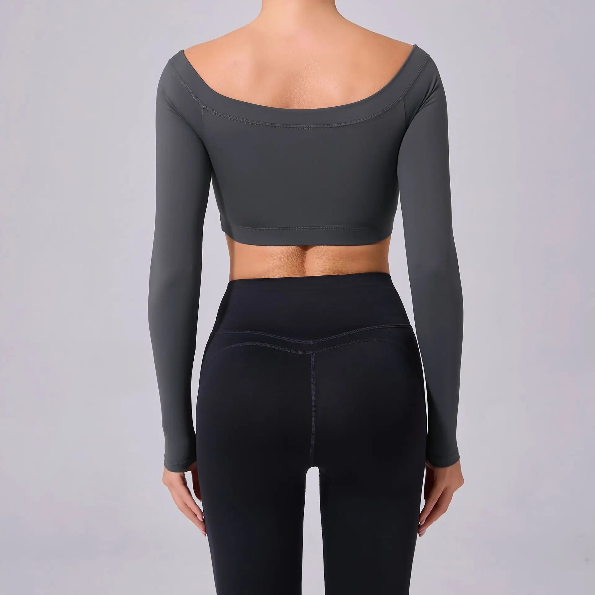Fashion Long Sleeve Slash Neck Sports Top Women Crop Top for Fitness Yoga Wear Fashion Sports Short T-shirt Gym Workout Shirt