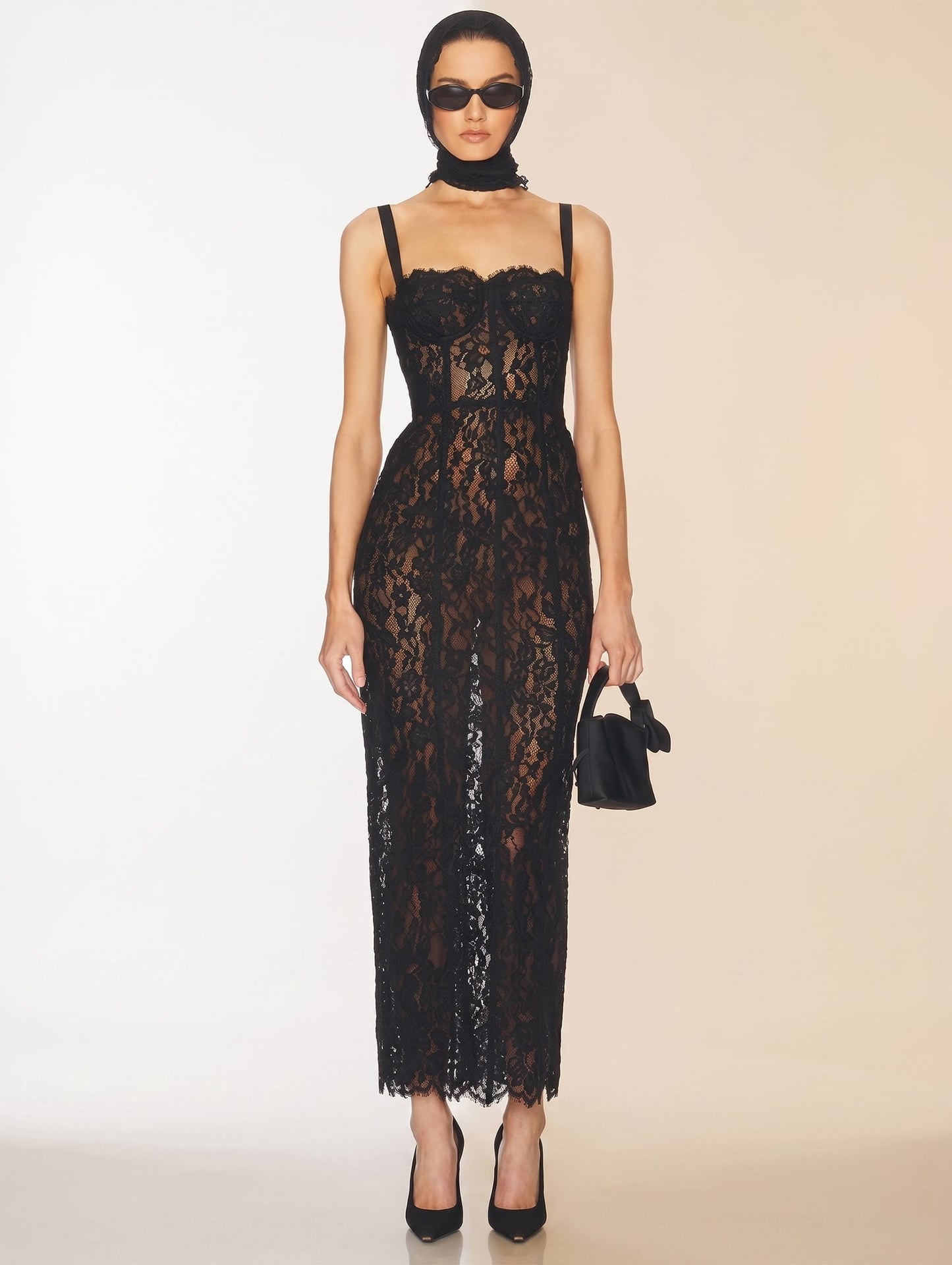 Floral Lace Spaghetti Strap Long Dress