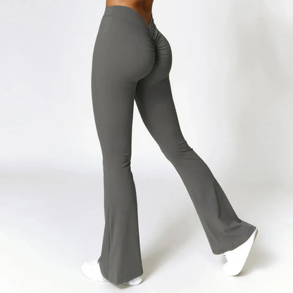 Free grey / M / CHINA V-shaped Hip Yoga Pants Flare Leggings Women High Waist Wide Leg Pants Women Gym Fitness Sports Flared Pant Dance Trousers