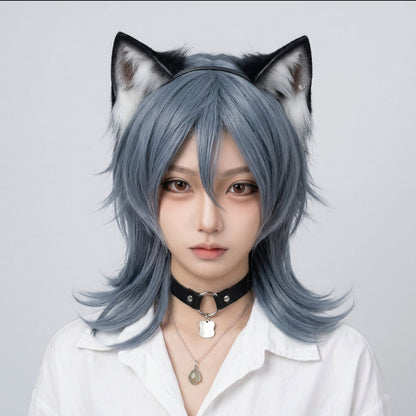 Full Blue Short Layered Wig with Bangs / Heat Resistant