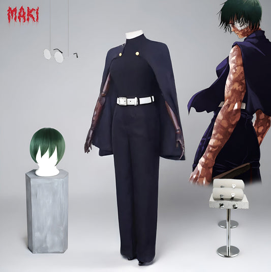 Full Costume with Wig Glasses and Bandages / S Maki Zenin Jujutsu Kaisen Cosplay/ Short Hair