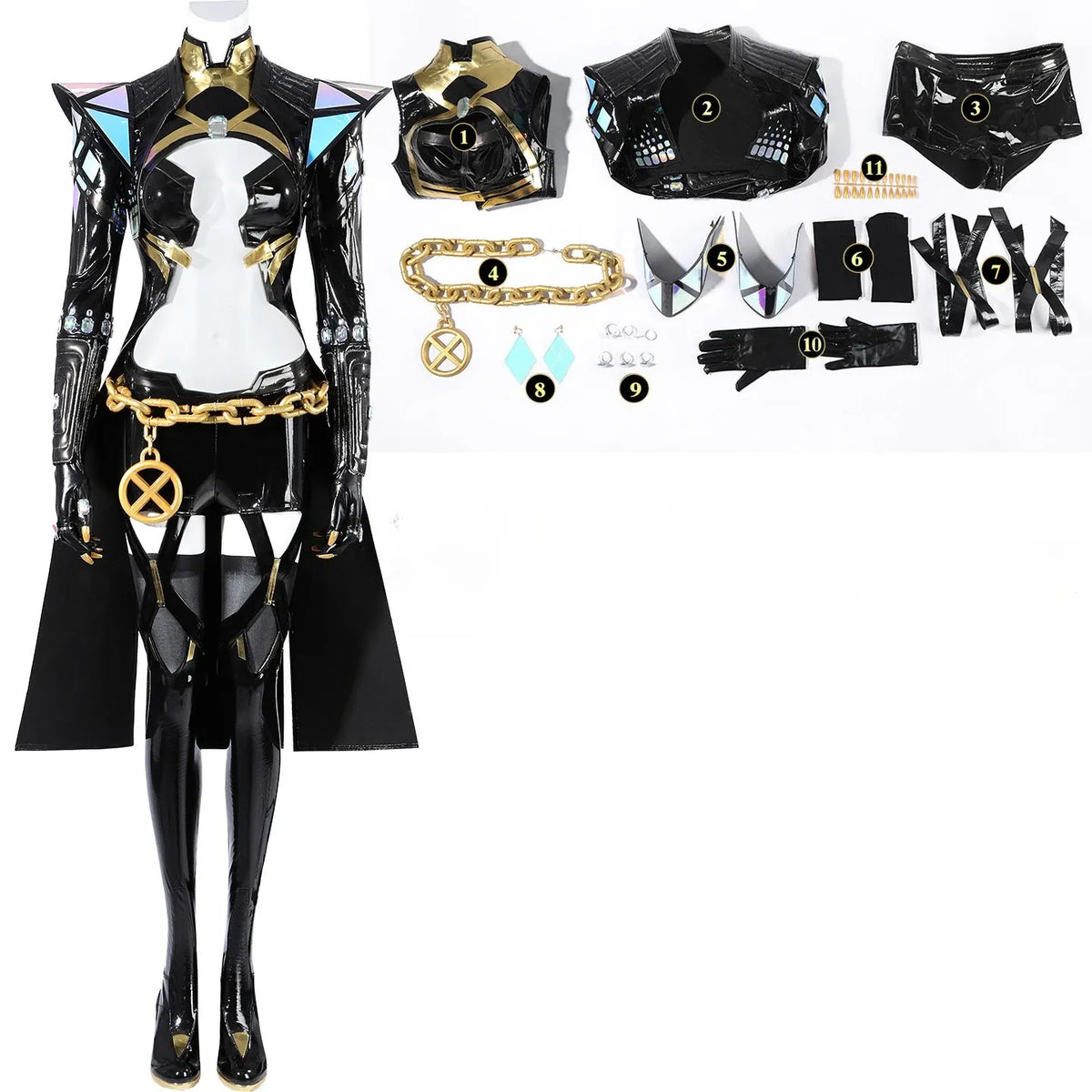 Full Set No Shoes / XXXL / Rivals Game Rivals High Quality Emma Frost Cosplay Costume Full Set PU Leather Outfit Halloween Women Suit White Queen Battle Suit