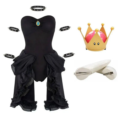 Full Set / Xs Bowsette Cosplay Costume Black Gothic Dress