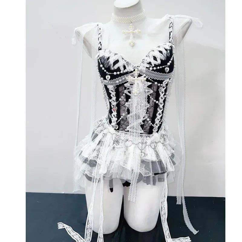 Full Wite / S Gothic White Kawaii Corset Tops / Women's Gothic Outfit Kawaii