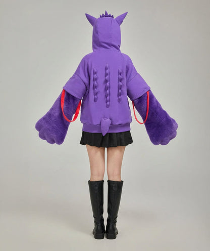 Gengar Ghost Gothic Paw Hoodie / Purple Hoodie with Ears and Tail