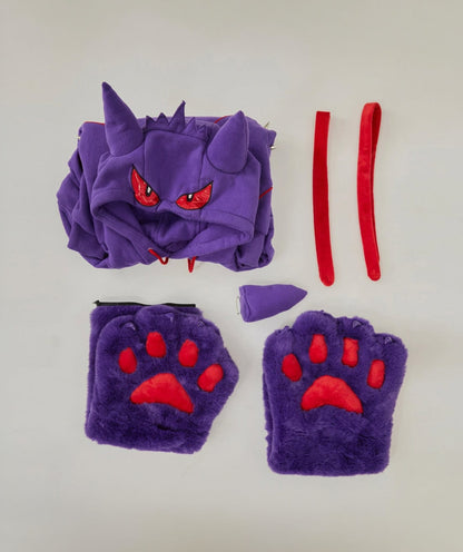 Gengar Ghost Gothic Paw Hoodie / Purple Hoodie with Ears and Tail