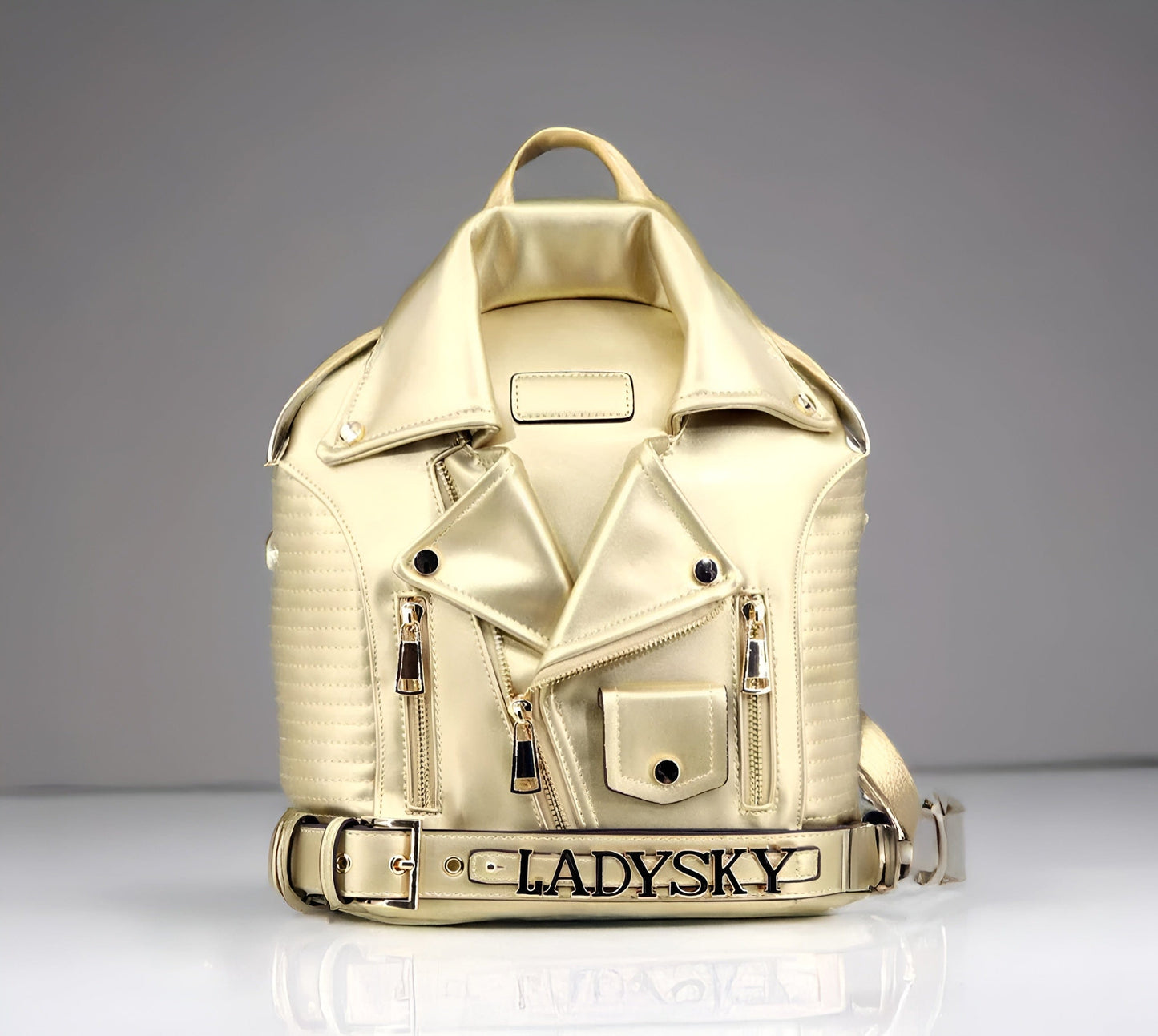 Gold / 28cmx16cmx33cm Punk Rock Jacket Backpack / Vegan Leather