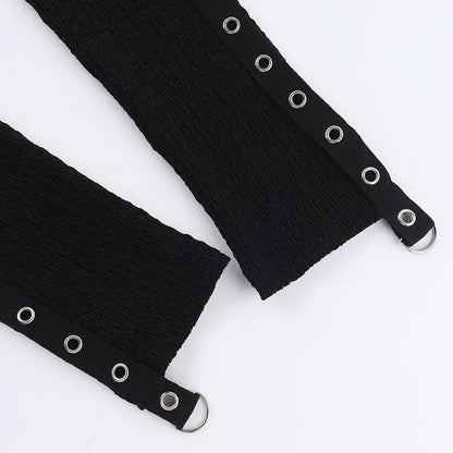 Goth Dark Punk Grunge Fishnet Patchwork Off Shoulder T-shirts Trim Corn Strap Halter Tops Autumn Mall Gothic Streetwear T-shirt