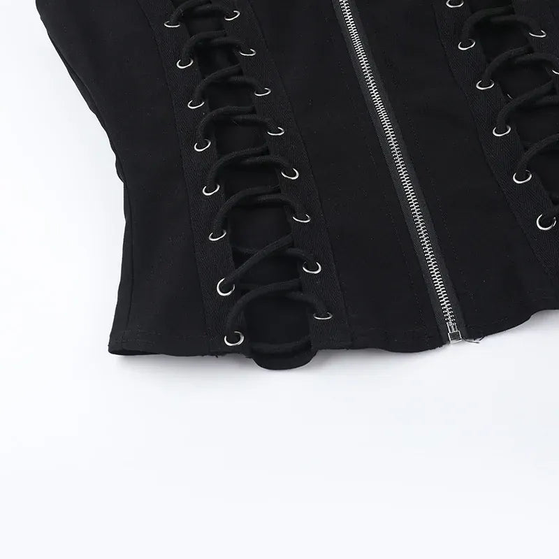 Goth Dark Punk Sleeveless Corn Bandage Vest / Women's Gothic Techwear (Victorious Nocturne Valor Vest)