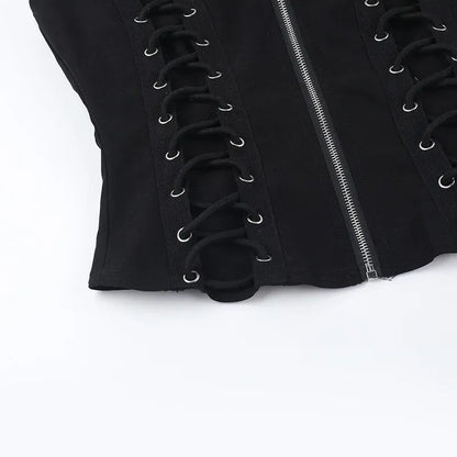Goth Dark Punk Sleeveless Corn Bandage Vest / Women's Gothic Techwear (Victorious Nocturne Valor Vest)