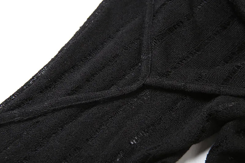 Goth Dark Solid High Waist Pants/ Holes See Through Trousers (Victorious HoloEdge)