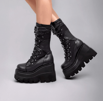 Goth Platform Rivet Buckle Boots / Metal details